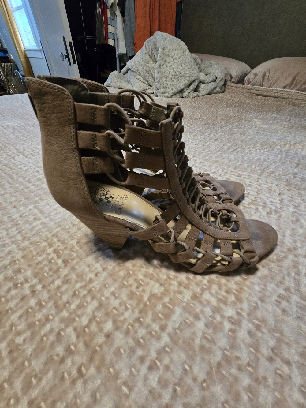 Vince Camuto Taupe Suede Lace-Up Gladiator Heels - Picture 2 of 5